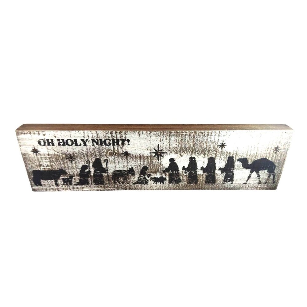 Oh Holy Night Wooden Wall Art Nativity LED Lighted